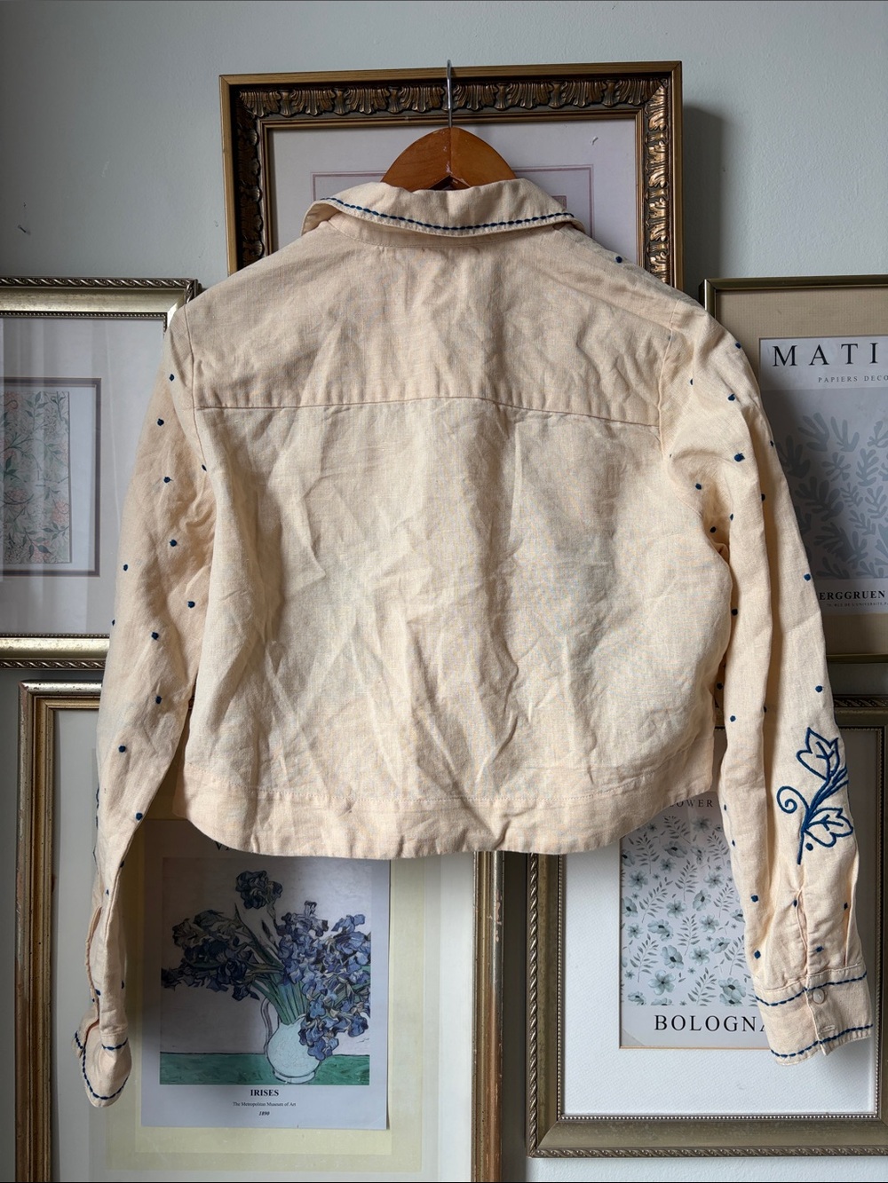 Sezane x Lucia Vergara Maellie Shirt in Beige with Narcisco Blue Embroidery 34/2 - Picture 9 of 9